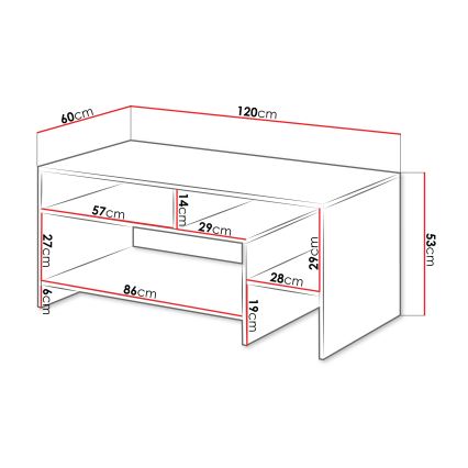 Sofabord ALVA 120x53 cm hvid/eg grande