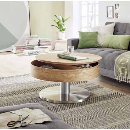 Sofabord BLOCK Ø 79 cm eg/sølv