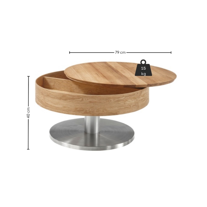 Sofabord BLOCK Ø 79 cm eg/sølv
