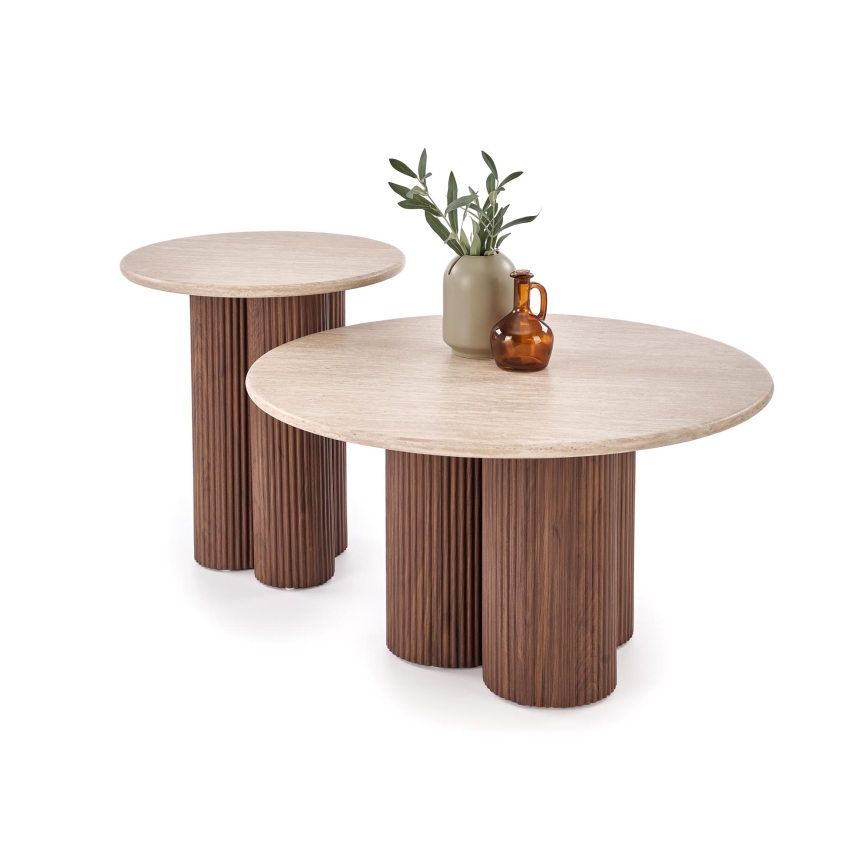 Sofabord CALDO Ø 80 cm brun/beige