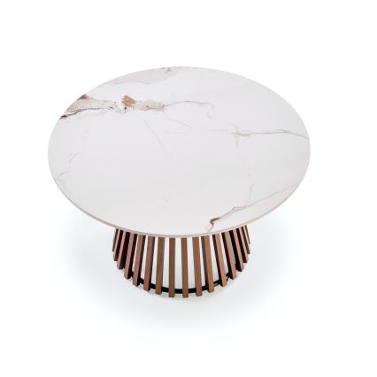 Sofabord CARINA Ø 80 cm, brun/hvid med marmordekor