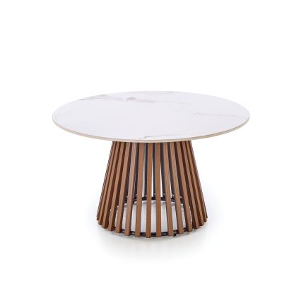 Sofabord CARINA Ø 80 cm, brun/hvid med marmordekor