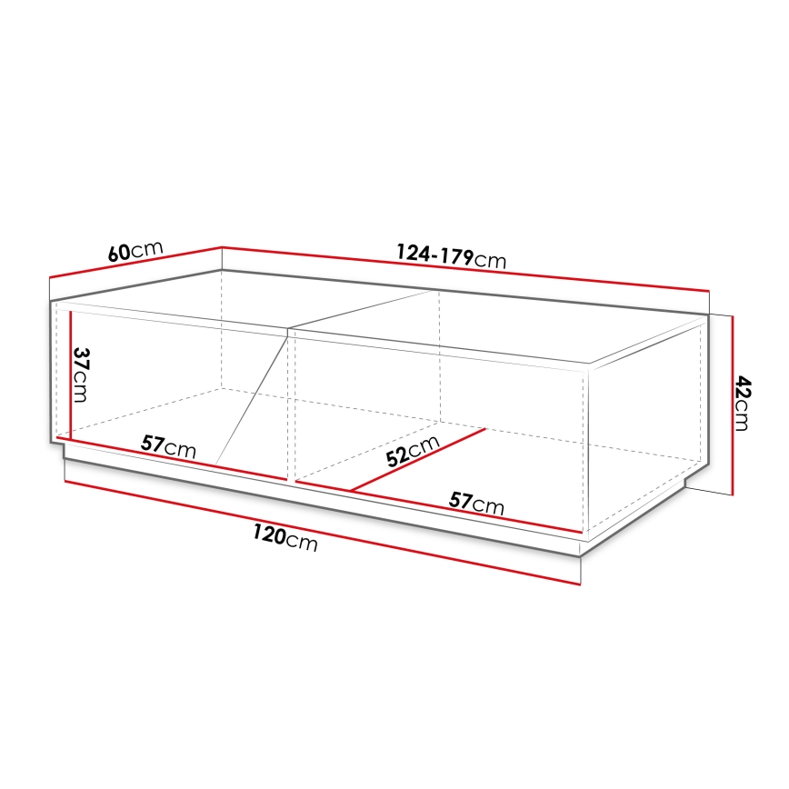 Sofabord CEELIAS 124x42 cm antracit/eg Wotan