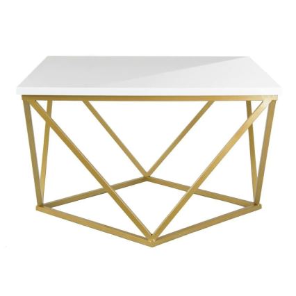 Sofabord CURVED 62x62 cm guldfarvet/hvid