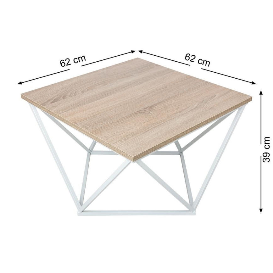 Sofabord CURVED 62x62 cm hvid/brun