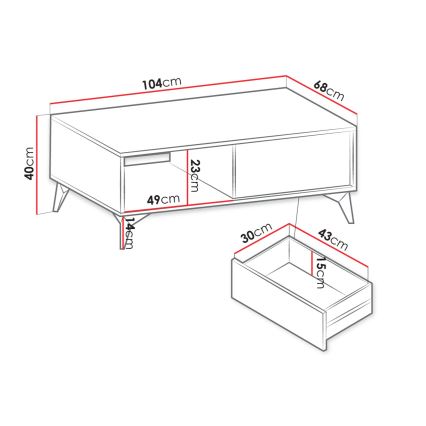 Sofabord DIAMOND 40x104 cm sort/brun