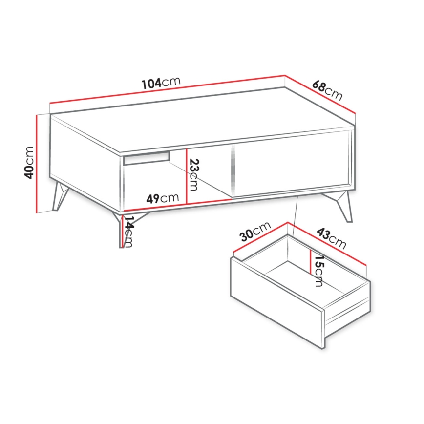 Sofabord DIAMOND 40x104 cm sort/brun