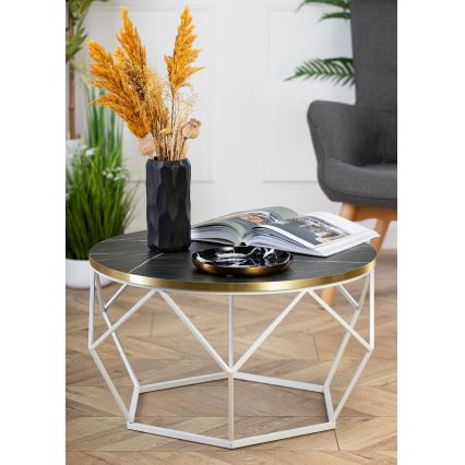 Sofabord DIAMOND 40x70 cm guldfarvet/sort/hvid