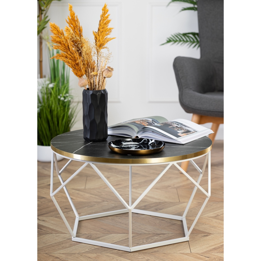 Sofabord DIAMOND 40x70 cm guldfarvet/sort/hvid