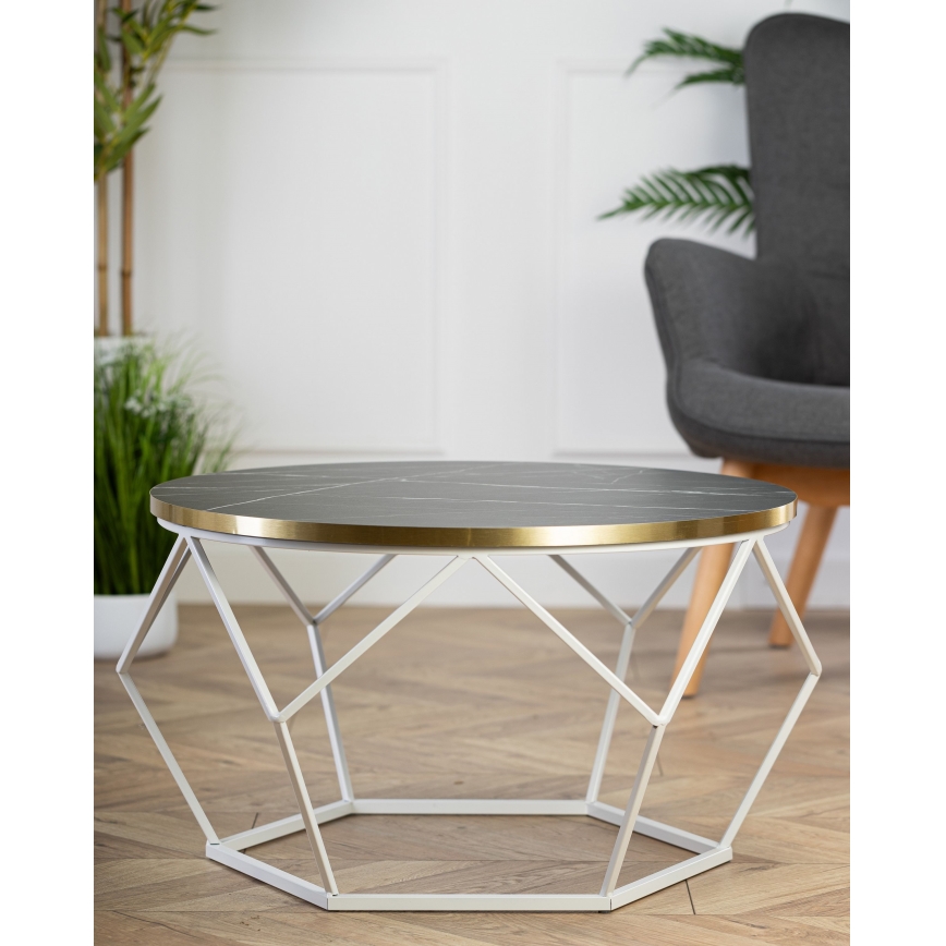 Sofabord DIAMOND 40x70 cm guldfarvet/sort/hvid