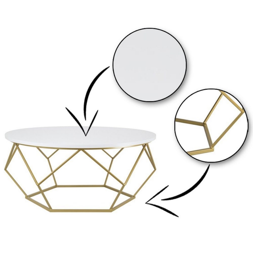 Sofabord DIAMOND 41,5x90 cm guldfarvet/hvid