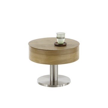 Sofabord ELEMENT med løftbar bordplade Ø 60 cm, eg/sølv