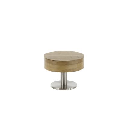 Sofabord ELEMENT med løftbar bordplade Ø 60 cm, eg/sølv