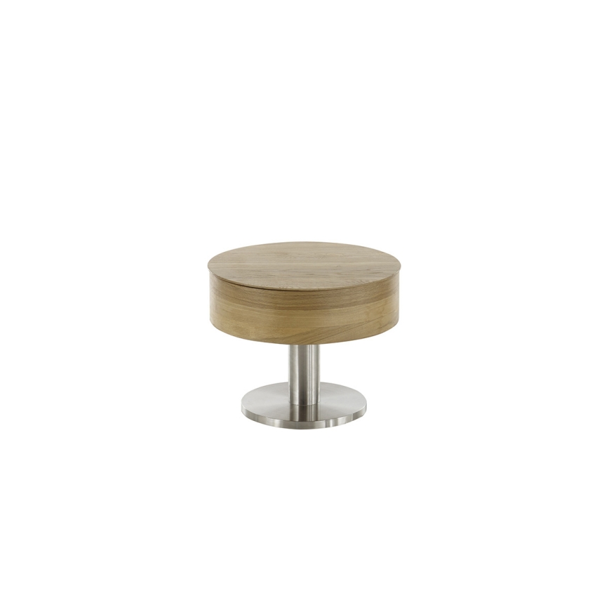Sofabord ELEMENT med løftbar bordplade Ø 60 cm, eg/sølv