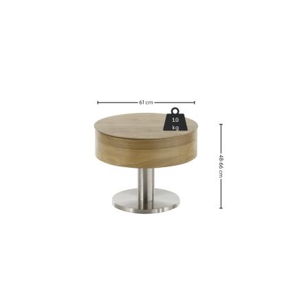 Sofabord ELEMENT med løftbar bordplade Ø 60 cm, eg/sølv