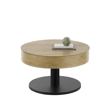 Sofabord ELEMENT med løftbar bordplade Ø 75 cm, eg/sort