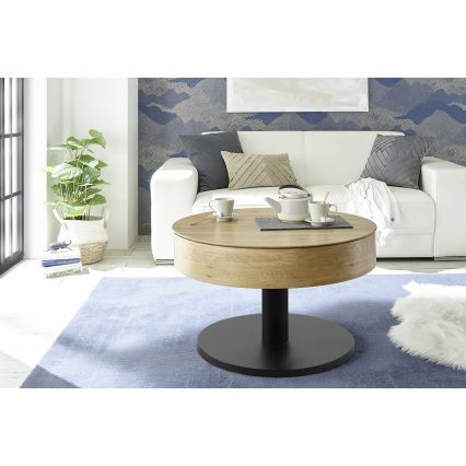 Sofabord ELEMENT med løftbar bordplade Ø 75 cm, eg/sort