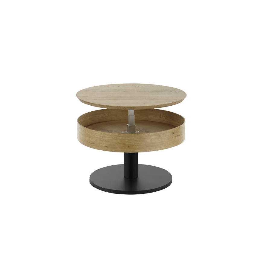 Sofabord ELEMENT med løftbar bordplade Ø 75 cm, eg/sort