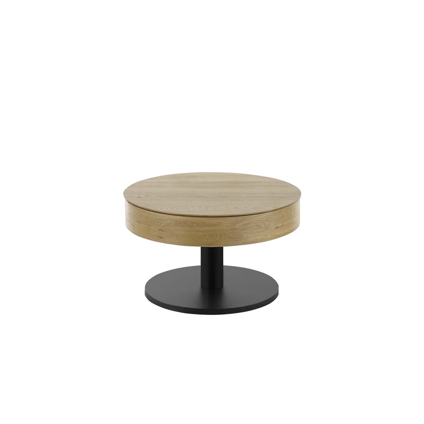 Sofabord ELEMENT med løftbar bordplade Ø 75 cm, eg/sort