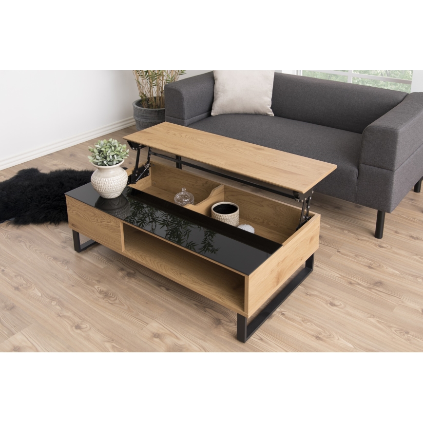 Sofabord ENZO 110 x 60 cm med løftbar bordplade, sort/eg