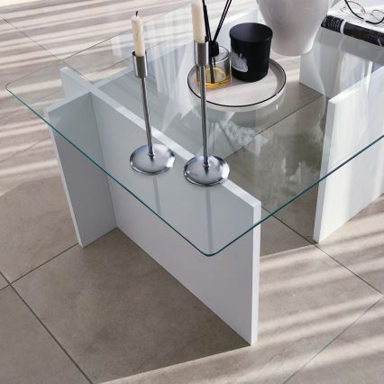 Sofabord ESCAPE 40x105 cm hvid/transparent