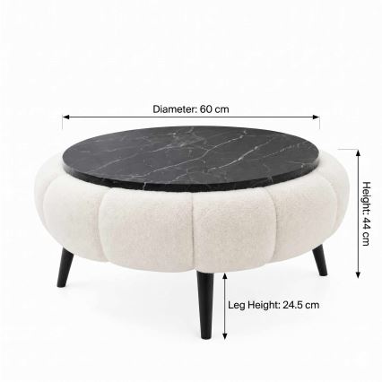 Sofabord FELPO Ø 60 cm sort/hvid/marmorlook