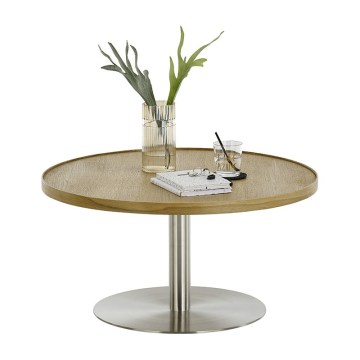 Sofabord FOCUS, Ø 80 cm, egetræ/rustfrit stål