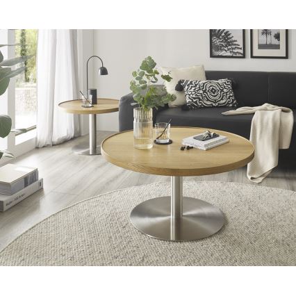 Sofabord FOCUS, Ø 80 cm, egetræ/rustfrit stål