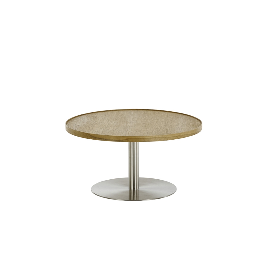 Sofabord FOCUS, Ø 80 cm, egetræ/rustfrit stål