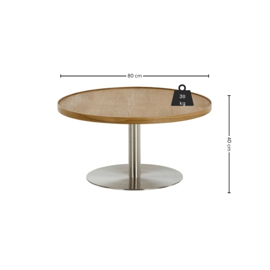 Sofabord FOCUS, Ø 80 cm, egetræ/rustfrit stål