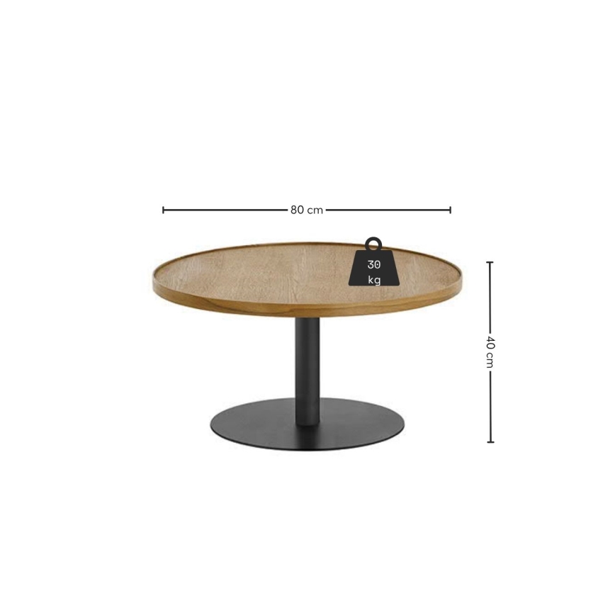 Sofabord FOCUS Ø 80 cm, egetræ/sort