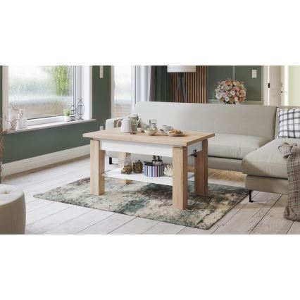 Sofabord foldbart med en hylde ADONIS eg sonoma/hvid