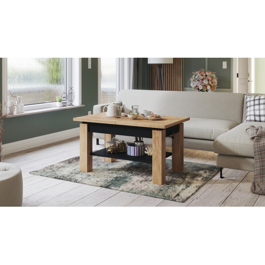 Sofabord foldbart med en hylde ADONIS eg/sort