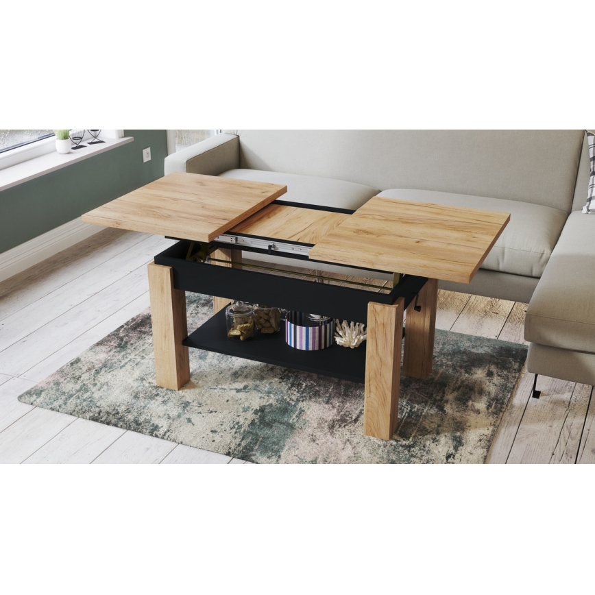 Sofabord foldbart med en hylde ADONIS eg/sort