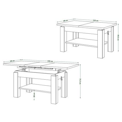 Sofabord foldbart med en hylde ADONIS eg/sort