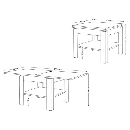 Sofabord foldbart med hylde LIA eg/sort