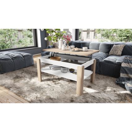 Sofabord foldbart med løftetop med hylde ADEN eg sonoma/hvid