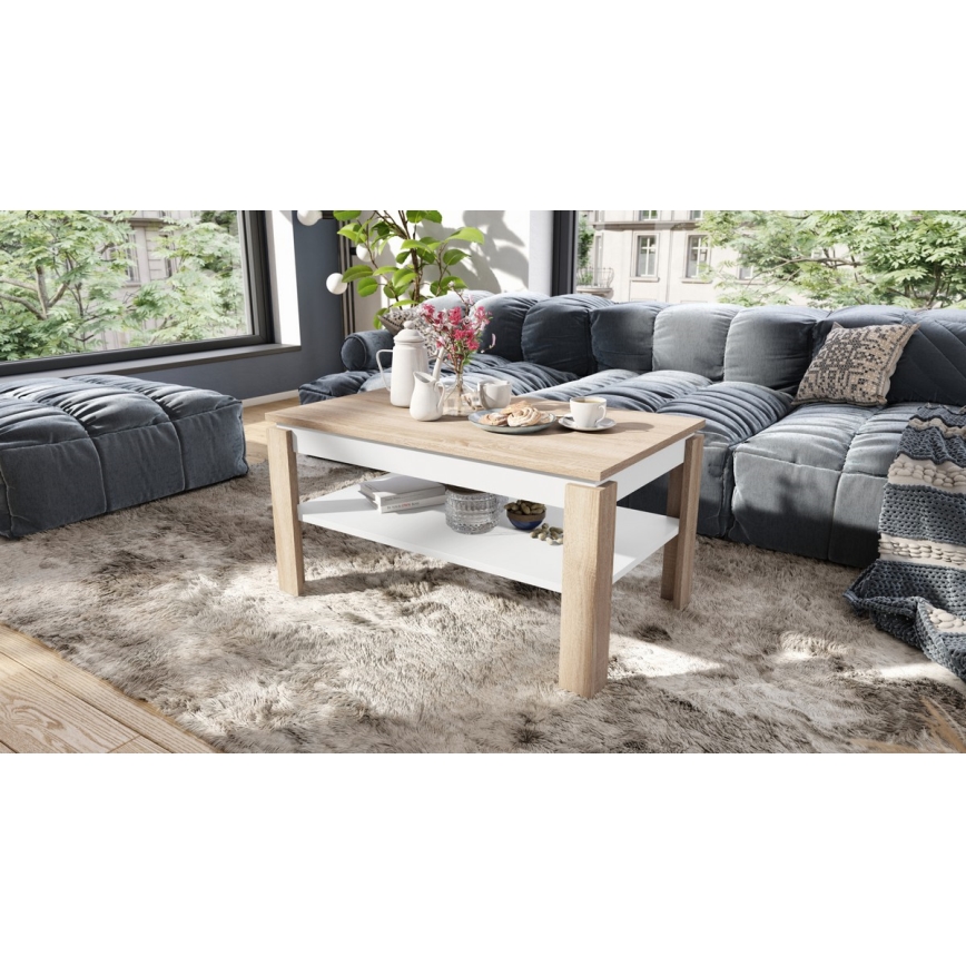 Sofabord foldbart med løftetop med hylde ADEN eg sonoma/hvid
