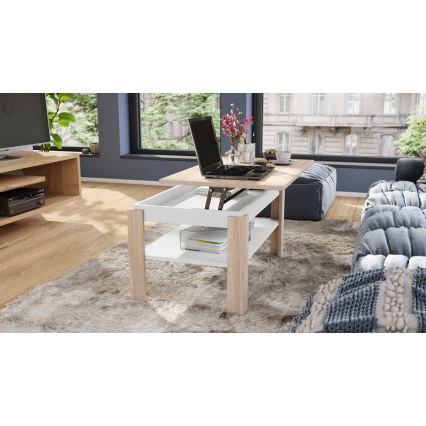 Sofabord foldbart med løftetop med hylde ADEN eg sonoma/hvid