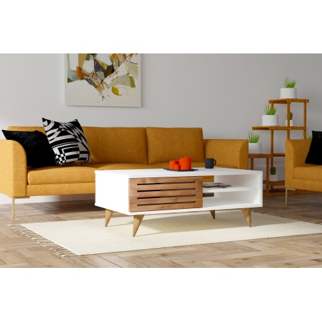 Sofabord GRANDE 42x100 cm hvid/brun