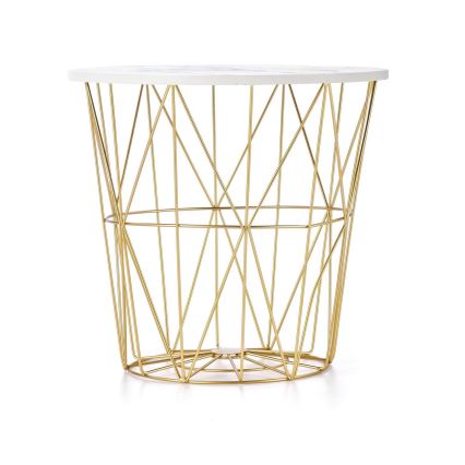 Sofabord HARISSA 41x42 cm guldfarvet/hvid marmordekor