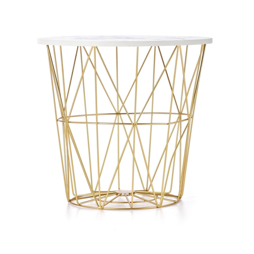 Sofabord HARISSA 41x42 cm guldfarvet/hvid marmordekor