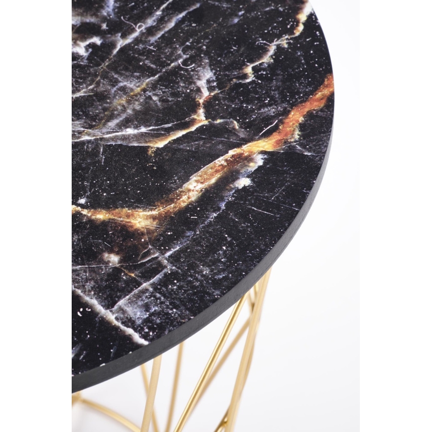 Sofabord HARISSA 41x42 cm guldfarvet/sort marmordekor