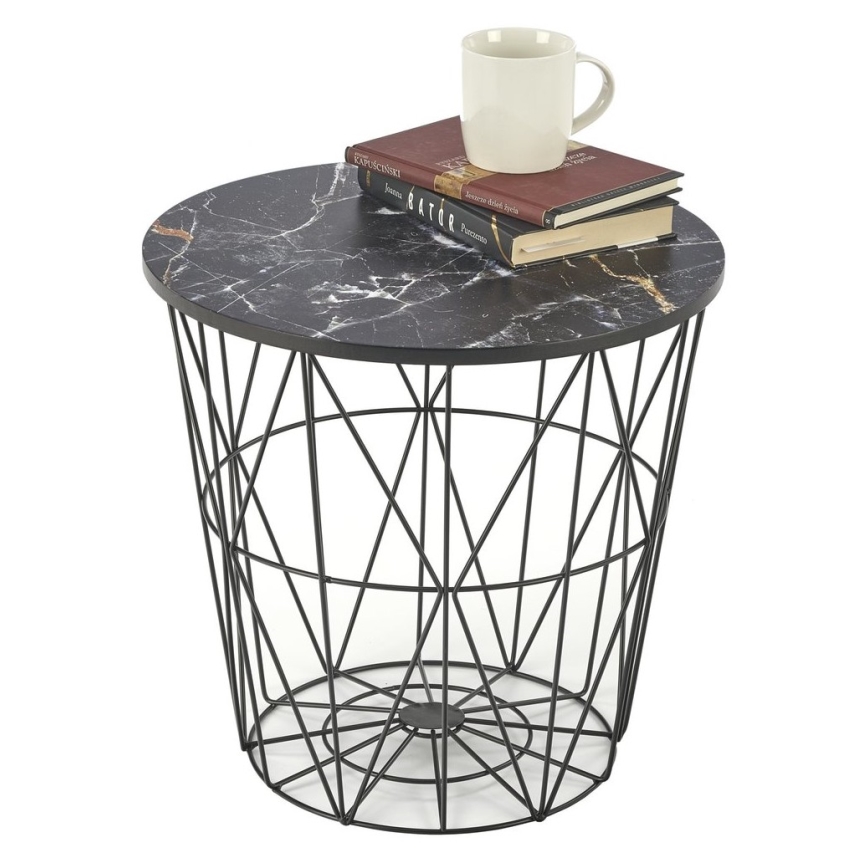 Sofabord HARISSA 41x42 cm sort/sort marmordekor