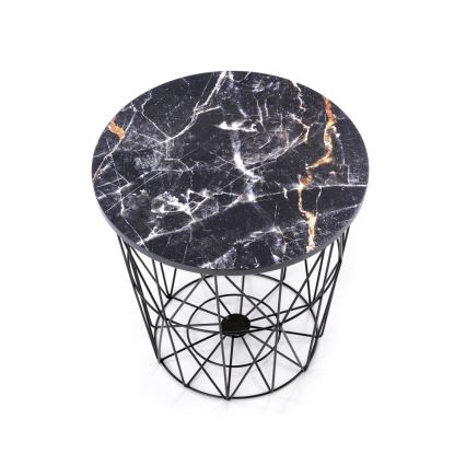 Sofabord HARISSA 41x42 cm sort/sort marmordekor