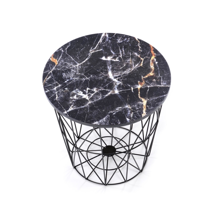 Sofabord HARISSA 41x42 cm sort/sort marmordekor