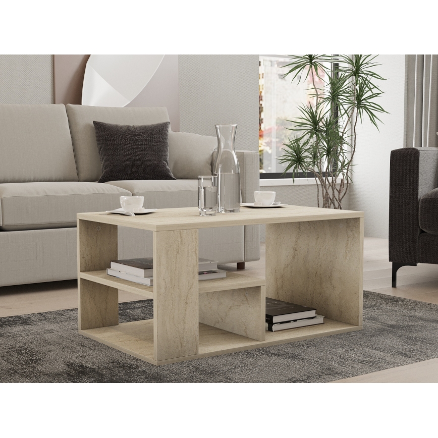 Sofabord JELIO, marmorlook, beige
