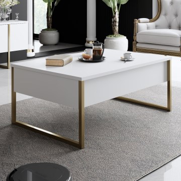 Sofabord LUXE 40x90 cm hvid/guldfarvet