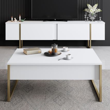 Sofabord LUXE 40x90 cm hvid/guldfarvet