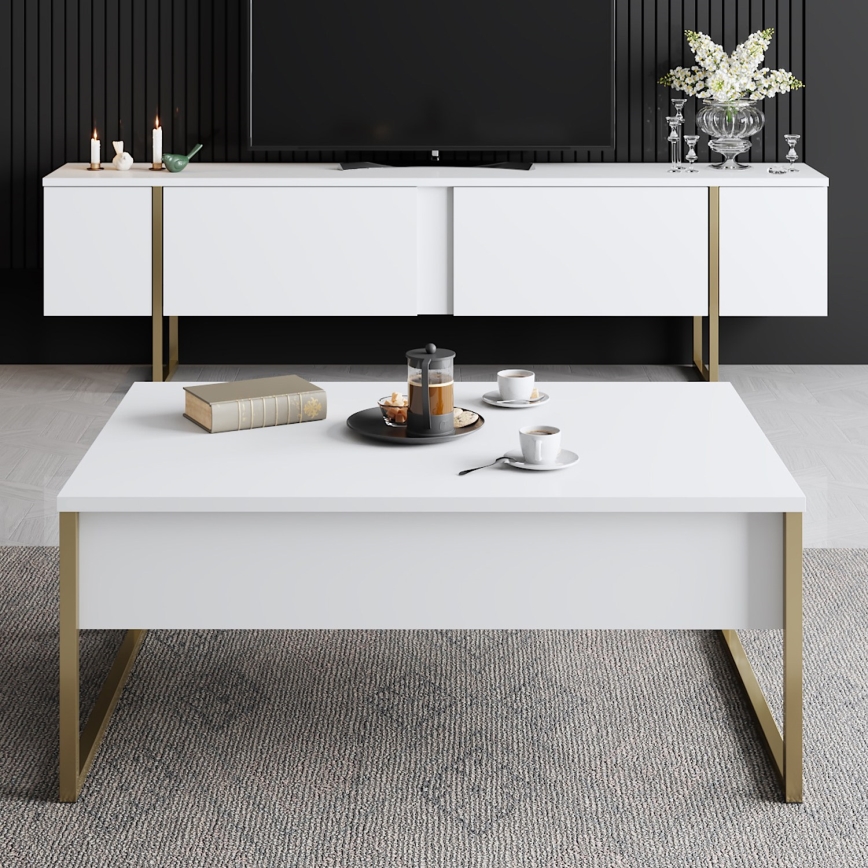 Sofabord LUXE 40x90 cm hvid/guldfarvet